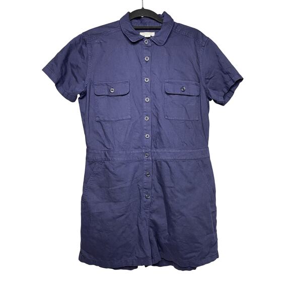 Outerknown S.E.A. Shortall Jumpsuit Navy Blue Womens Medium Cotton Linen Utility - Picture 1 of 8